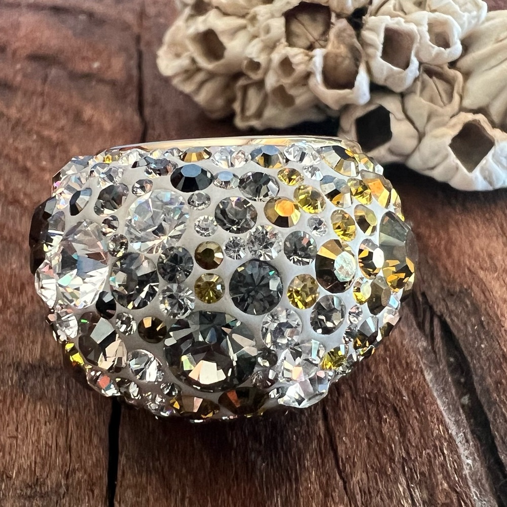 Authentic Swarovski Ring Gold Plated Yellow Black Clear Crystals Nirvana Cluster